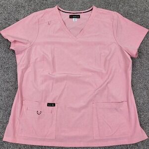 Koi Basics Scrub Top Womens 2X Pink Good V-Neck Stretch Pockets 373